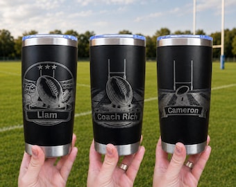 Personalised Rugby Tumbler - Engraved Custom Travel Mug Gift for Him
