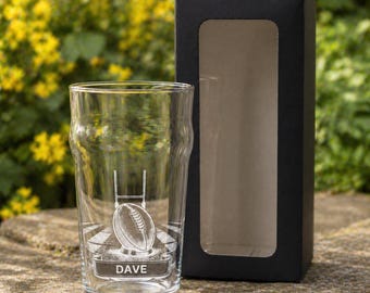 "Rugby Pint Glas mit Gravur ""Rugby"""