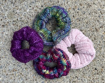 Hand Knit Scrunchie - Hair Tie - Knit Hair Accessory