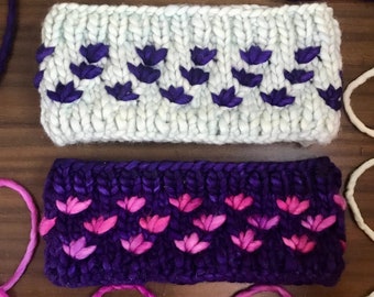 Lotus Flower Pattern Headband - Chunky Knit Winter Headband - Ear warmer - Knit Headband - Knit Gift - Winter Accessories