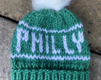 Bonnet Eagles - Bonnet Philadelphia - Bonnet d'hiver Eagles - Bonnet en tricot vert et blanc - Bonnet en tricot Eagles - Bonnet pour adulte - Bonnet pour enfant