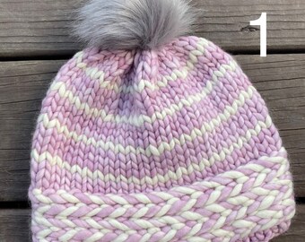 Fuchsia Pink Merino Wool Beanie Handknit Malabrigo Rasta  display picture 2