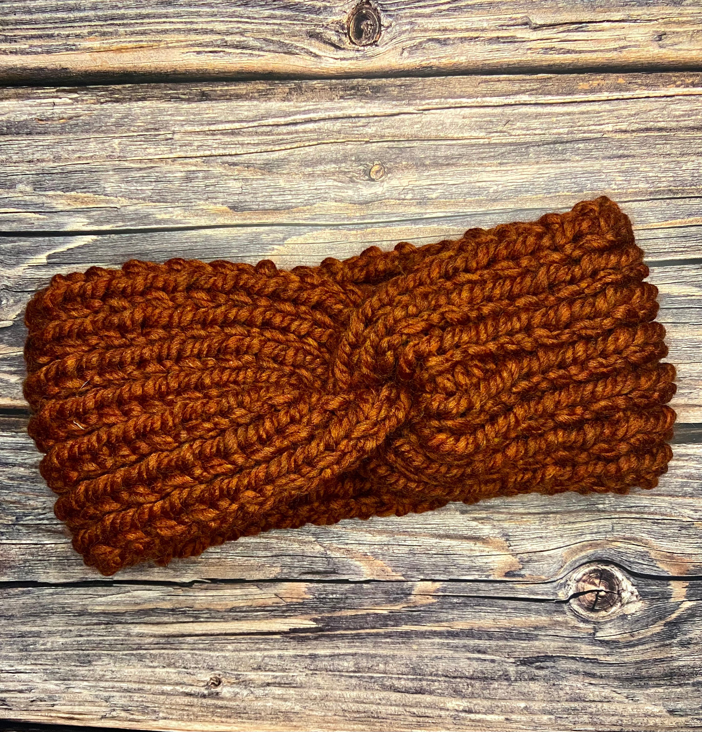Wooden Ships Brown Headband Chunky Knitted Twist Winter Ear Warmer Knot Hair 9x5 CROCHET PATTERN Herringbone Twist Ear Warmer / Pdf Digital  main image 4