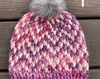 Hand Knit Hat - Knit Beanie - Winter Hat - Cozy Warm Gifts - Find your way pattern - Zig Zag Hat - Custom Hat