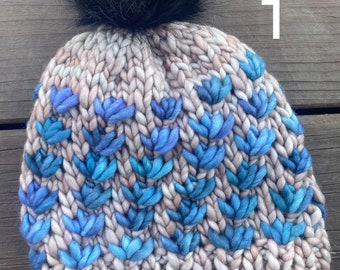 Lotus Flower Pattern Hat - Hand Knit Hat - Knit Beanie - Winter Hat - Cozy Warm Gifts - Malabrigo Rasta