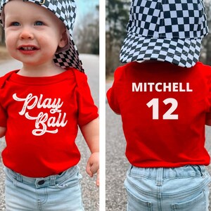 Camisa de béisbol para bebés Playball, traje de béisbol para regalo de baby shower, regalo de bebé de béisbol para papá, camisa de béisbol para bebés con número de nombre personalizado
