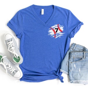 Baseball Numbers V-neck Shirt, Custom Baseball shirt for Mom, Baseball vneck shirt, personalized baseball gift, baseball number pocket shirt