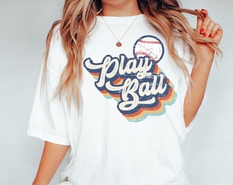 Play Ball Shirt, Baseball tee, vintage retro design, softball, tee ball, little league, baseball mom tshirt, Custom Colors garment dyed tee
