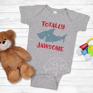 Totally Jawsome shark infant bodysuit, cute shark baby shower gift, gift for beach lover, shark baby gift, ocean themed gift, oceancore