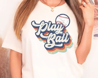 Baseball t-shirt, PlayBall shirt, retro destressed design baseball mom shirt, groovy baseball tee, gift for baseball lover, t ball shirt