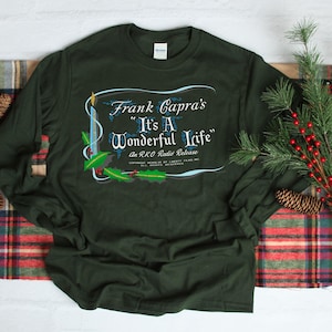 It&#39;s A Wonderful Life long sleeved shirt, Vintage Poster design for Christmas, Bedford Falls Frank Capra Jimmy Stewart Christmas Movie shirt