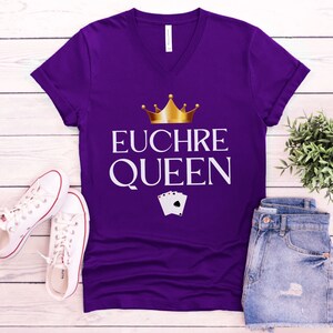 Euchre Queen Shirt for Her, Vneck euchre shirt, Euchre shirt gift for card player, Midwest Euchre Shirt, Funny Euchre tee, Euchre team shirt