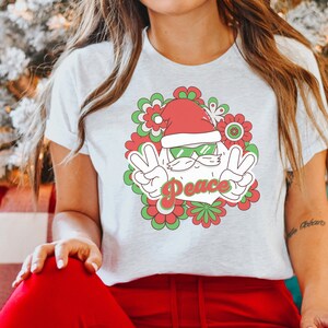 Christmas Shirt for Women, Peace Santa Shirt, Groovy Retro Santa tshirt, retro Christmas shirt, gift for Christmas, xmas gift for women