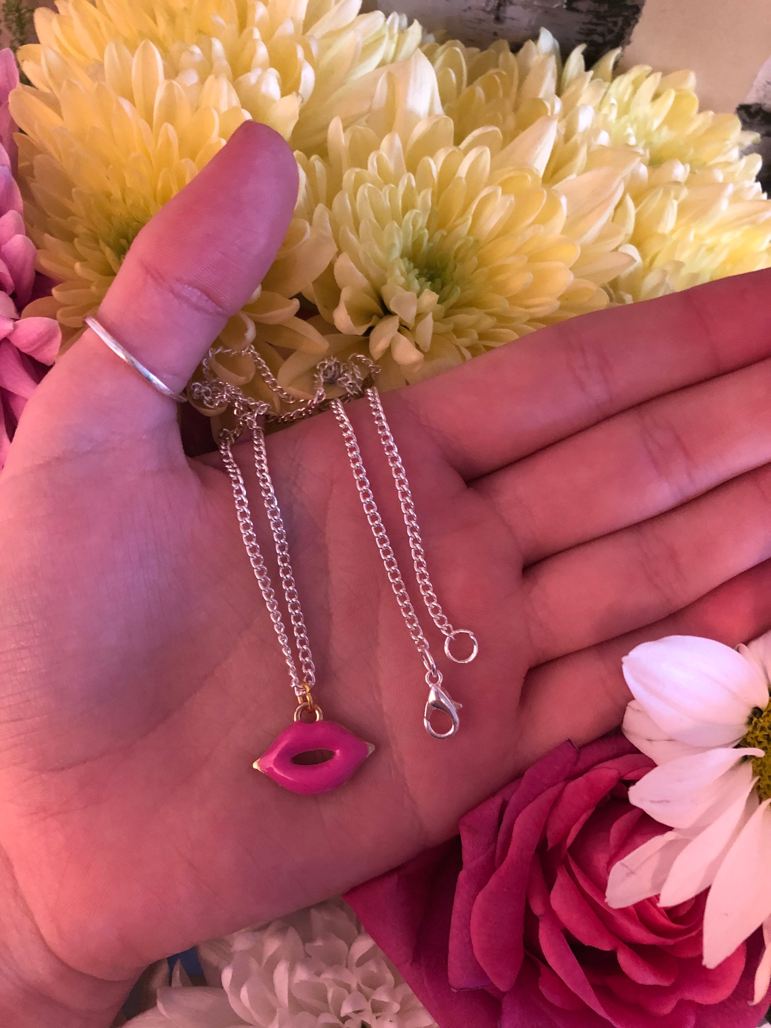 Enamel lip earrings and necklace. Handmade jewellery. Lips. Etsy