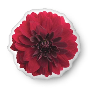 Super Soft Dahlia Shaped Pillow Red Burgundy Floral Fall Flower