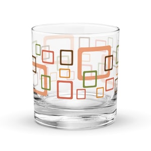 Vintage Style MCM Atomic Burst Rocks Glass Coral Brown Green Bottoms Up Midcentury Modern Retro Old Fashioned Glass Cocktail Glass