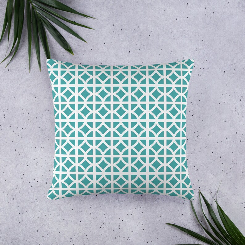Breeze Block Pillow Cover Throw Pillow Decorative Pillow Home Decor Cushion Mid Century Modern Turquoise Blue White Geometric