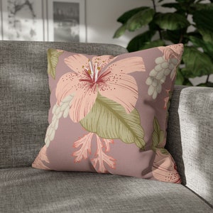 Floral Lily Hibiscus Flower Pillow Cover Botanical Pillow Cover Vintage Style Pink Tan Light Purple Pillow Cover Hawaiian Lifestyle