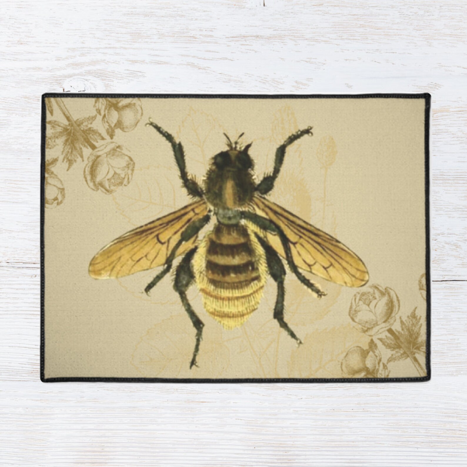Queen Bee Gold Yellow Rug Indoor Outdoor Rustic Farmhouse Insect Area