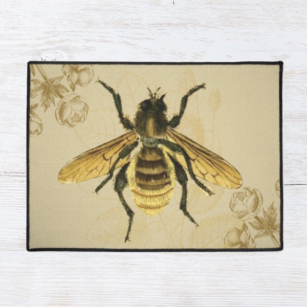 Queen Bee Gold Yellow Rug Indoor Outdoor Rustic Farmhouse Insect Area Rug Carpet Mat Runner Floor Covering Floral Non Skid Cottagecore