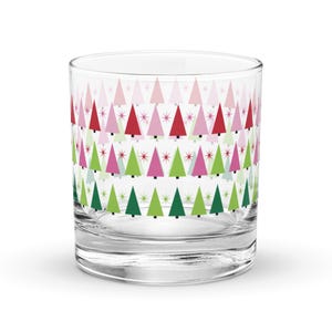 Vintage Style Bright Colorful Modern Trees Rocks Glass Bottoms Up Midcentury Modern MCM Old Fashioned Glass Cocktail Glass
