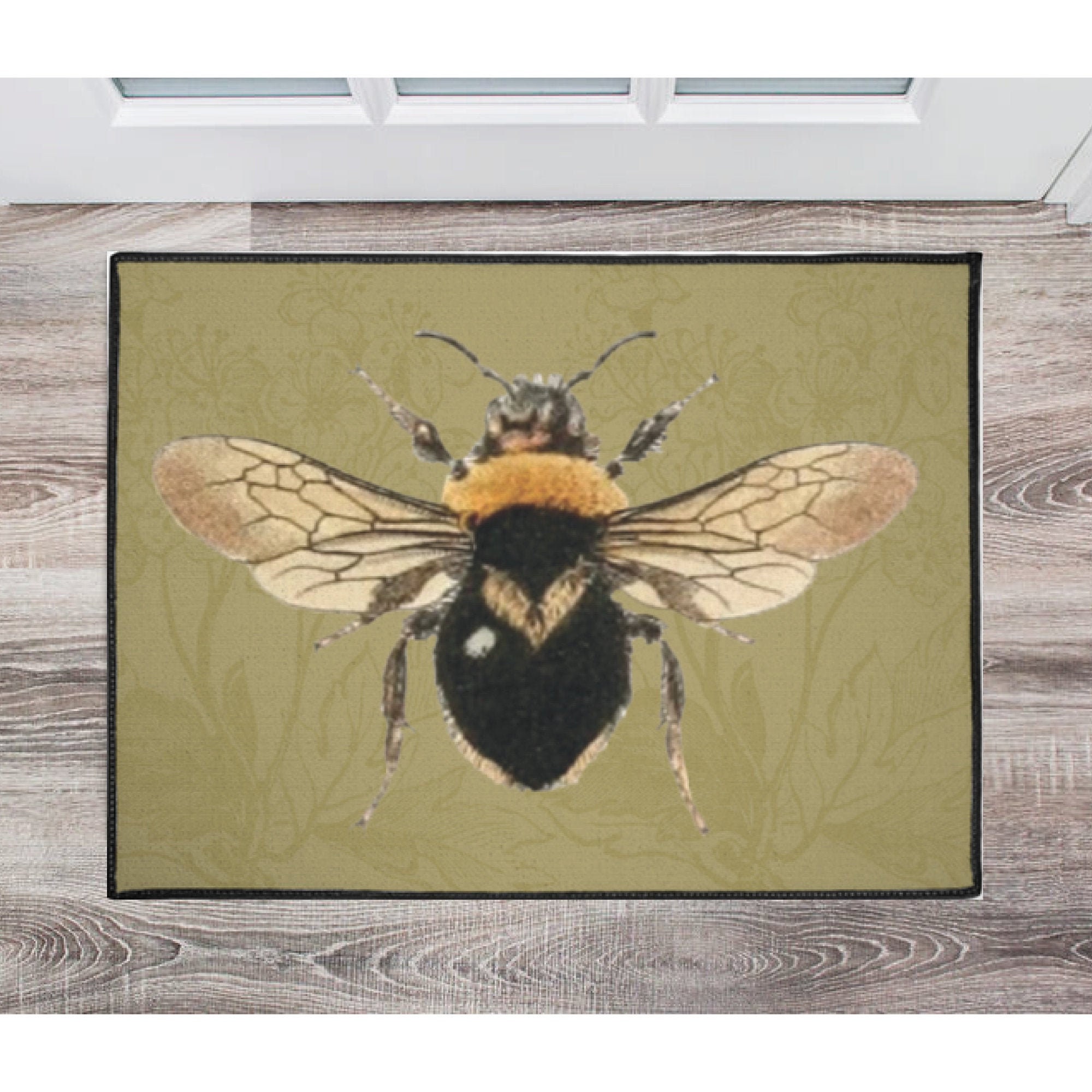 Queen Bee Willow Green Rug Indoor Outdoor Rustic Farmhouse Insect Area