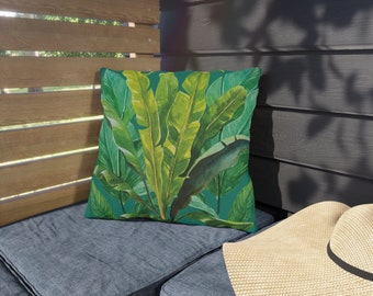 Tropical Banana Leaf Pillow Cover Botanical Pillow Cover Vintage Style Green Tropical Leaf Pillow Cover Hawaiian Lifestyle Pillow Cover