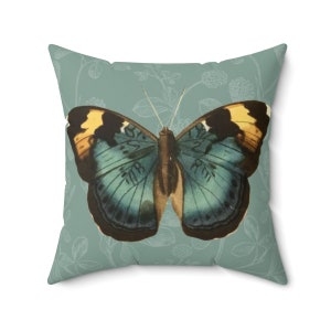 Pillow Cover Butterfly Insect Floral Clover Aqua Blue Decorative Pillow Covers Cushion Insect Cottagecore Modern Farmhouse