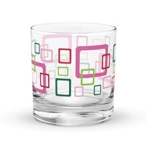 Mid-Century Modern Rocks Glass: Bright Colorful Squares Cocktail Glass