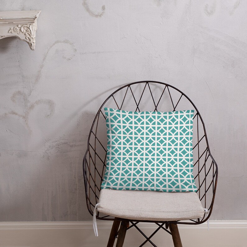 Breeze Block Pillow Cover Throw Pillow Decorative Pillow Home Decor Cushion Mid Century Modern Turquoise Blue White Geometric