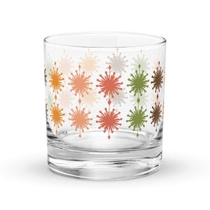 Vintage Style MCM Atomic Burst Rocks Glass Coral Brown Green Bottoms Up Midcentury Modern Retro Glass Old Fashioned Glass Cocktail Glass