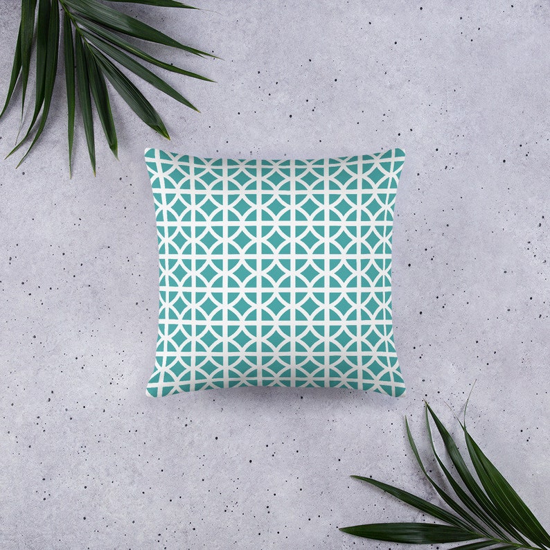 Breeze Block Pillow Cover Throw Pillow Decorative Pillow Home Decor Cushion Mid Century Modern Turquoise Blue White Geometric