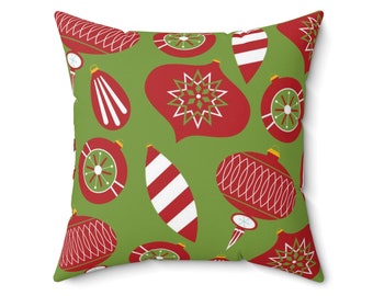 Vintage Christmas Ornament Pillow Cover, Retro Holiday Decor