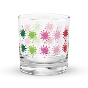 Vintage Style Bright Colorful Burst Rocks Glass Bottoms Up Midcentury Modern MCM Old Fashioned Glass Cocktail Glass
