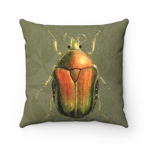 Beetle Pillow Cover Olive Willow Green Throw Pillow Decorative Pillow Home Decor Cushion Insect Farmhouse Rustic Garden