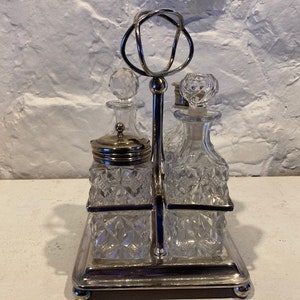 Cut glass and Silver plate cruet set, Edwardian period