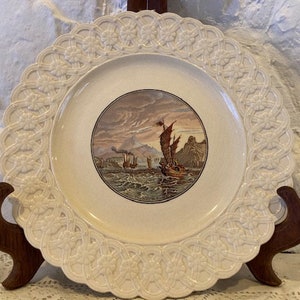 Antique and very RARE Royal Cauldron decorative brown transferware plate, circa 1930, Ning Po River