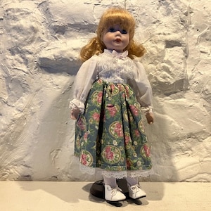 Sweet porcelain doll by Studio5, circa 1990, with original box, 15&quot;, excellent condition