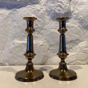 Pair of antique brass candlesticks, English, Victorian, excellent condition with modest patina