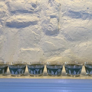 Set of 6 Jeanette Jasparware dessert cups, Hellenic pattern, vintage circa mid 1960&#39;s, with gold rim