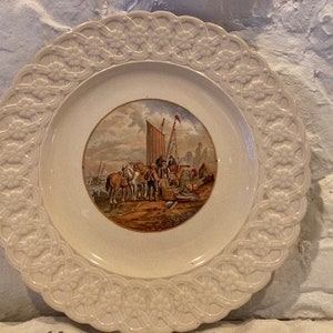 Antique Royal Cauldron decorative dinner plate, &quot;The Fishermen&quot;, circa 1930, with embossed border