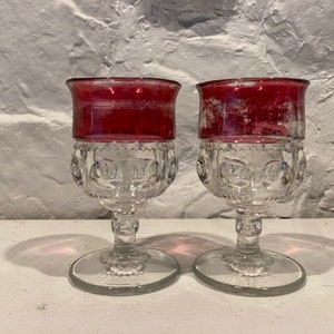 Pair of vintage Kings Crown Ruby flashed goblets with thumbprint