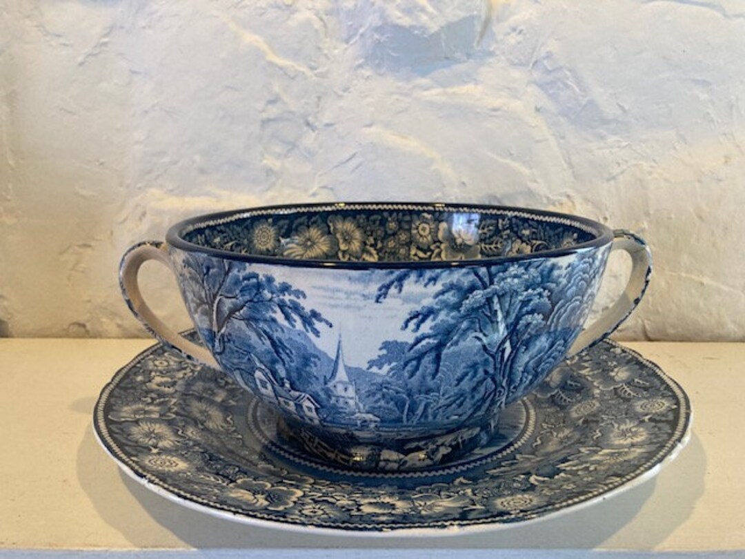 Rare, Large Antique Midwinter Pottery, Rural Pattern, Two Handled Bowl