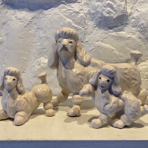 Vintage poodle planter with two poodle puppies, without chip or crack, circa 1960s, 3 pieces