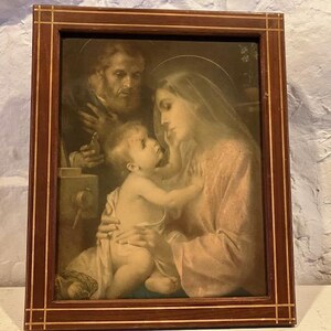 Catholic Last Rites/Viaticum Set, circa 1940s, Holy Family Lithograph and Crucifix