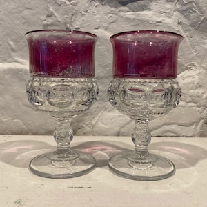 Pair of vintage Kings Crown Cranberry/Ruby flashed Goblets with thumbprints