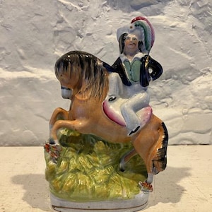 Antique Staffordshire Figure - Young Man with Plumed Hat on a horse - circa 1885