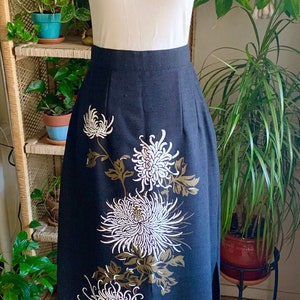 Vintage Glamour Maxi Hostess Skirt Large Pink Poppies 1960s Alfred Shaheen Hand Printed in Hawaii