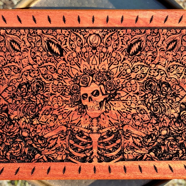 Dead Skeleton with Roses Engraved Mahogany