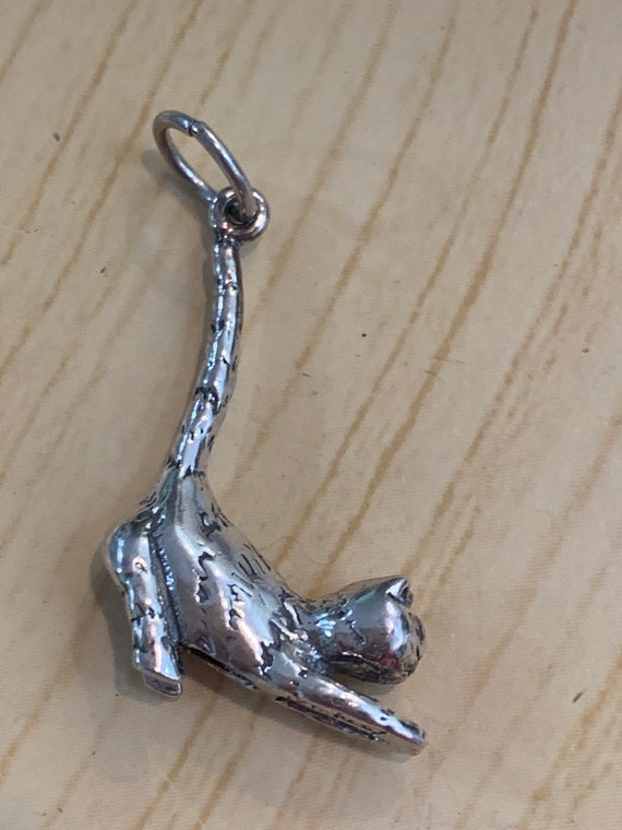 925 Vintage Cat Sterling Silver Jewelry Charm - image 2